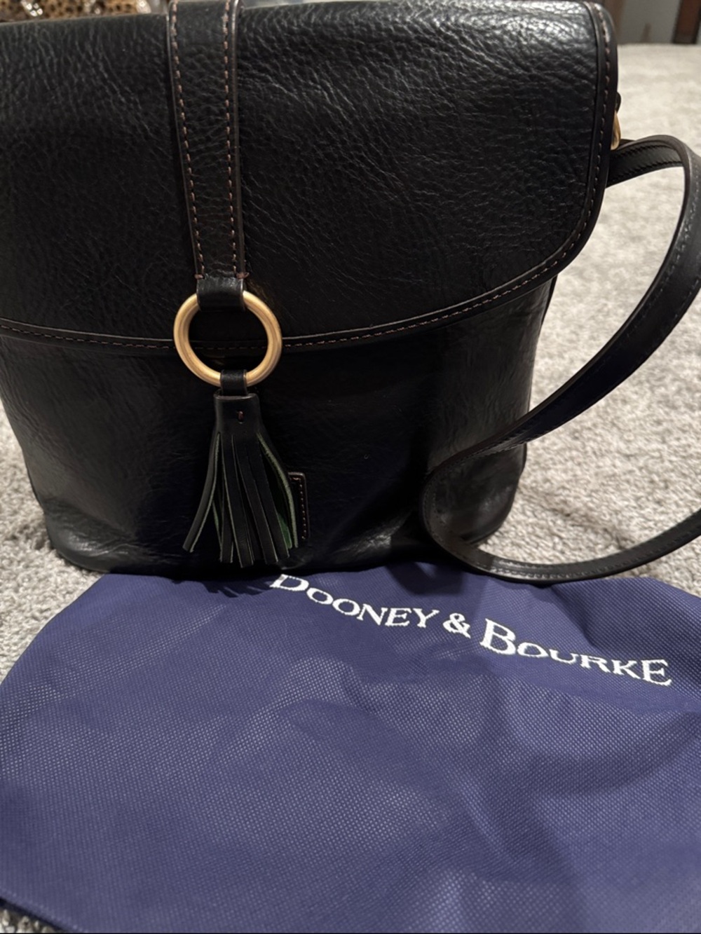 Dooney & Bourke Dottie Black Florentine Leather Crossbody Bag with Tassel